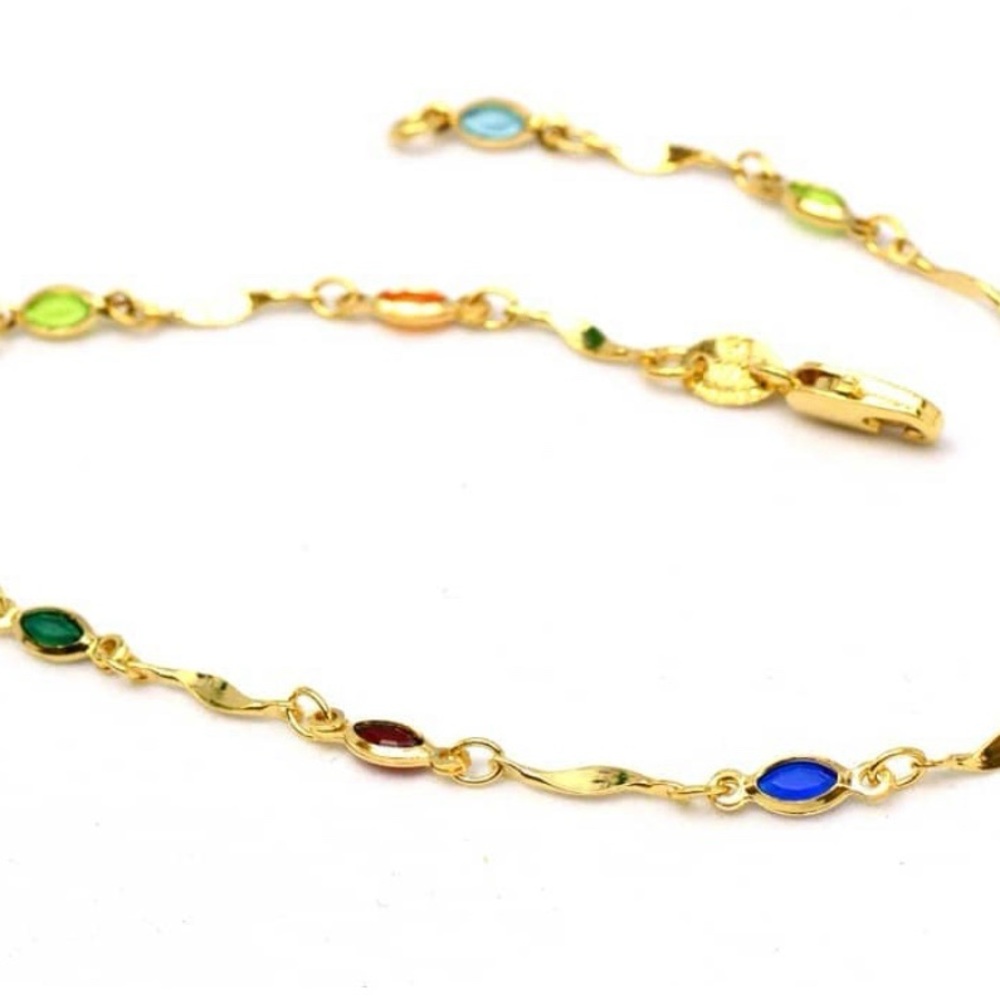 14K Multicolor Gemstone Gold Anklet
